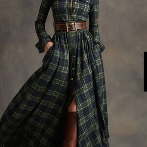 Elegant Plaid Maxi Dress with Belt